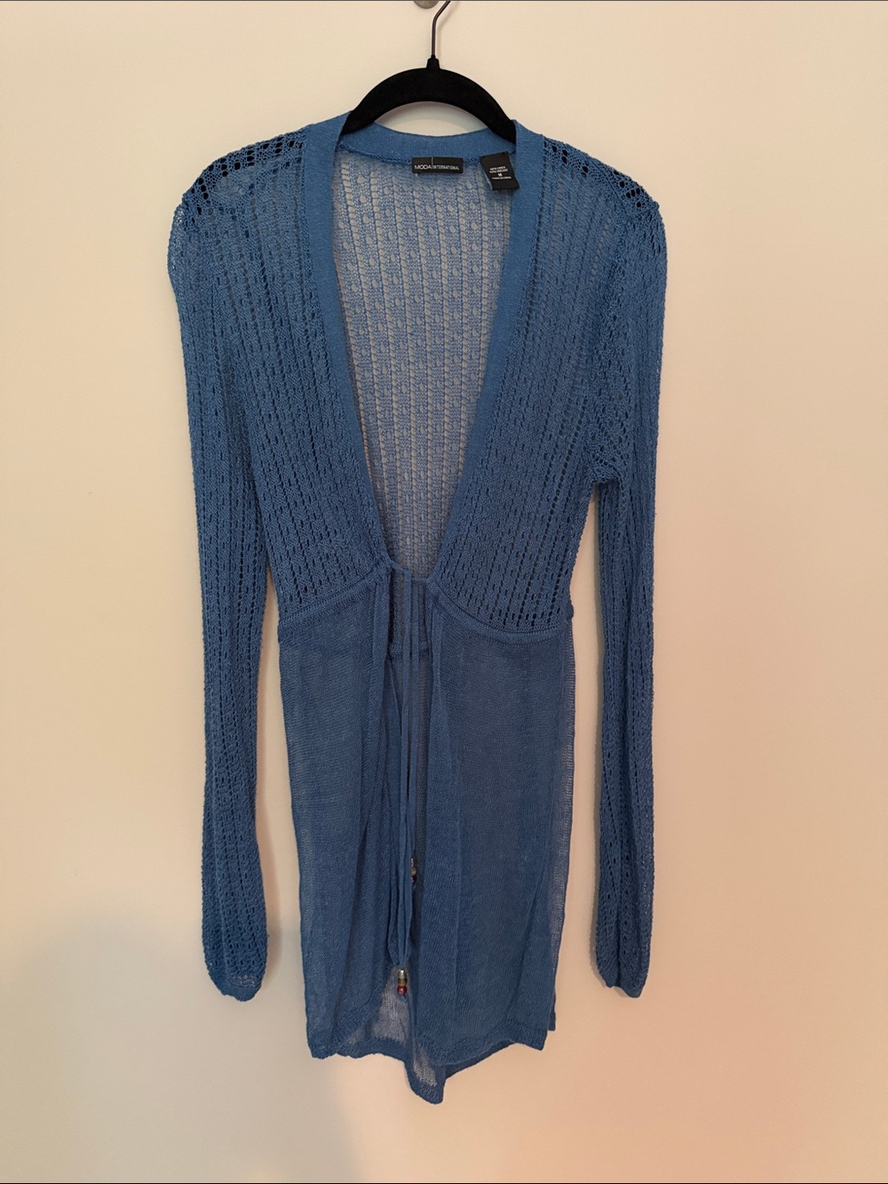 Moda International Lightweight Open-Knit Blue Swim Coverup with Tie